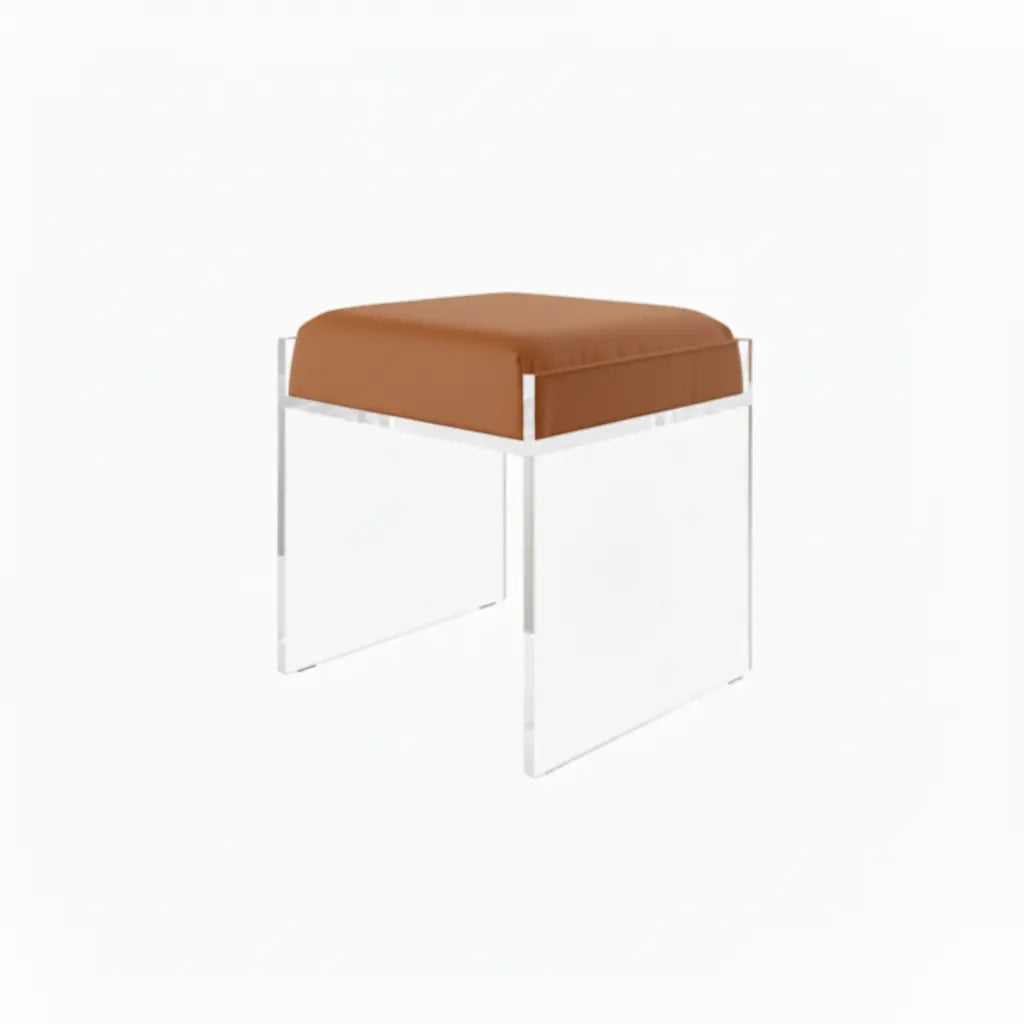 Clear Acrylic Accent Chair – Modern Style Saddle (Camel) - Vegan Leather