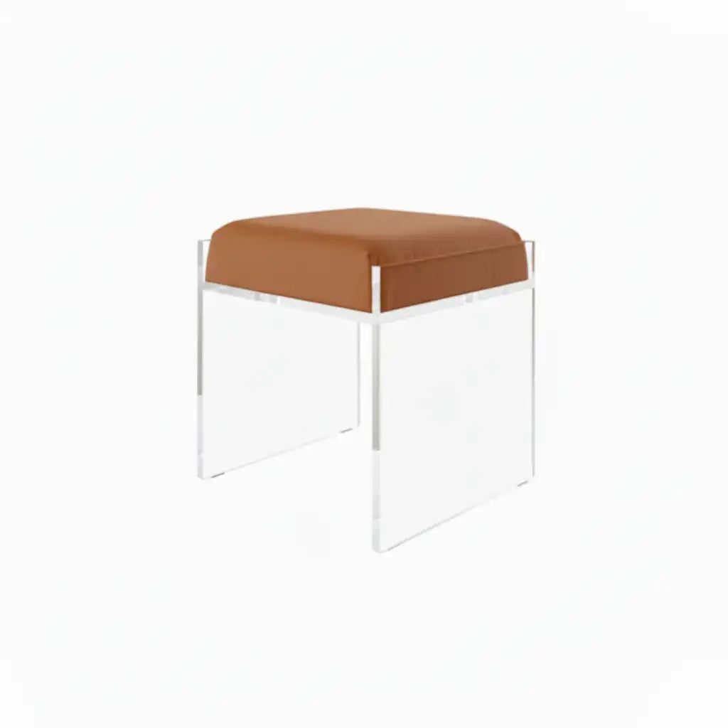Clear Acrylic Accent Chair – Modern Style Saddle (Camel) - Vegan Leather