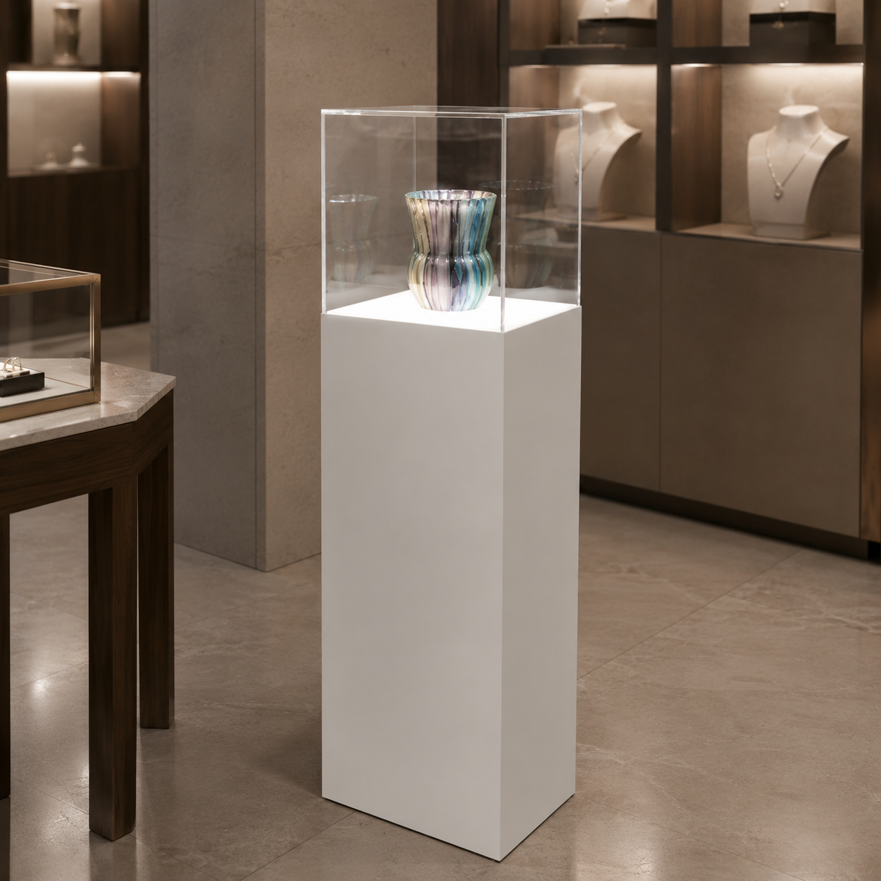 Lighted Display Pedestals with Acrylic Cover – Illuminated Display Cases