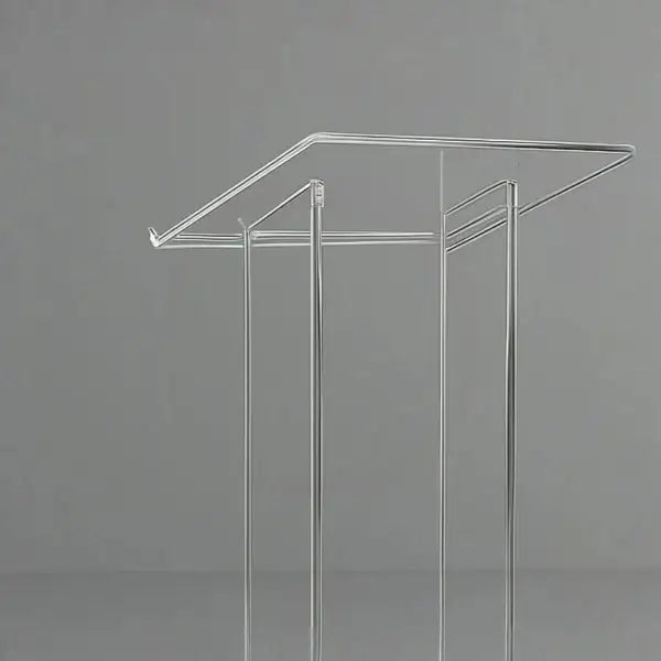 Custom clear acrylic display table with a minimalist square design.