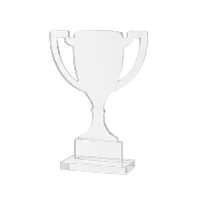 Custom acrylic fabrication trophy cup with a rectangular base.