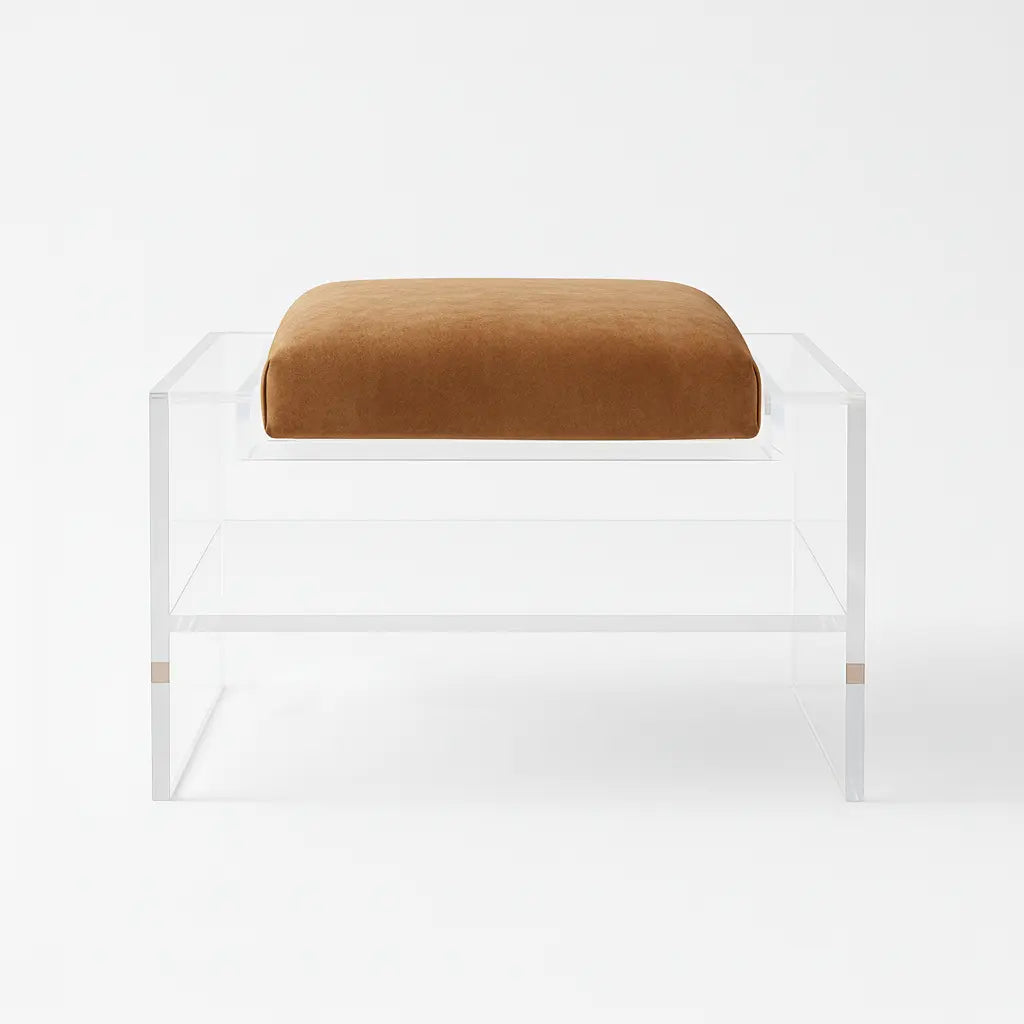 Modern Clear Acrylic Accent Chair Saddle (Camel) - Vegan Leather