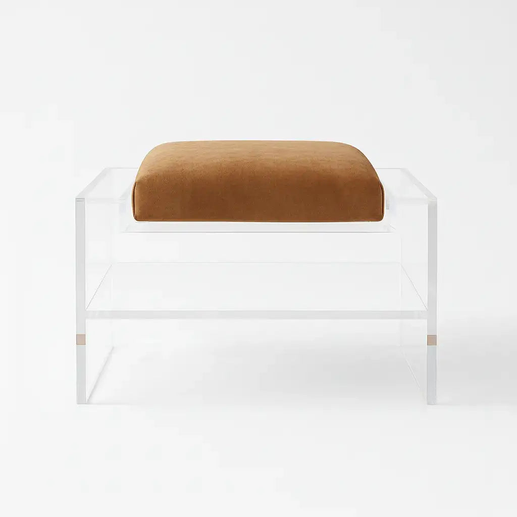 Modern Clear Acrylic Accent Chair Saddle (Camel) - Vegan Leather