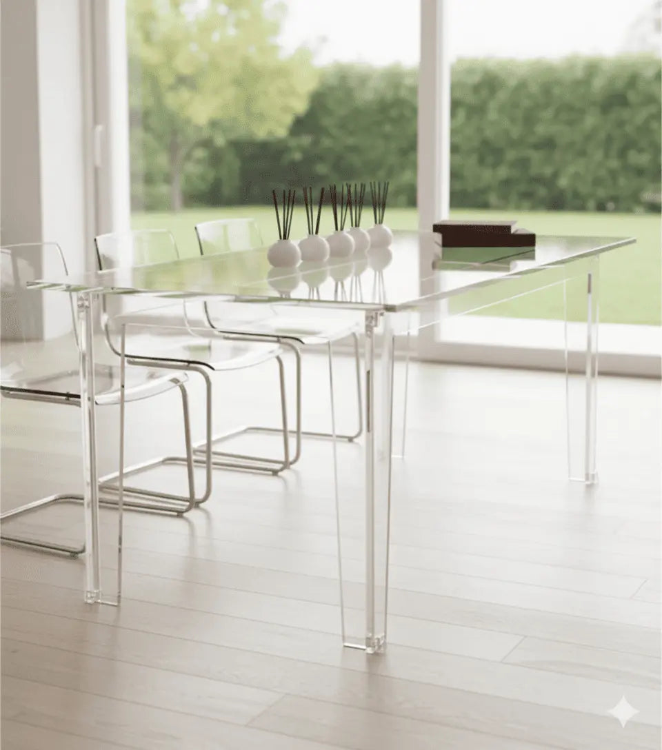 Clear Acrylic Dining Table – Modern Square-Leg Design