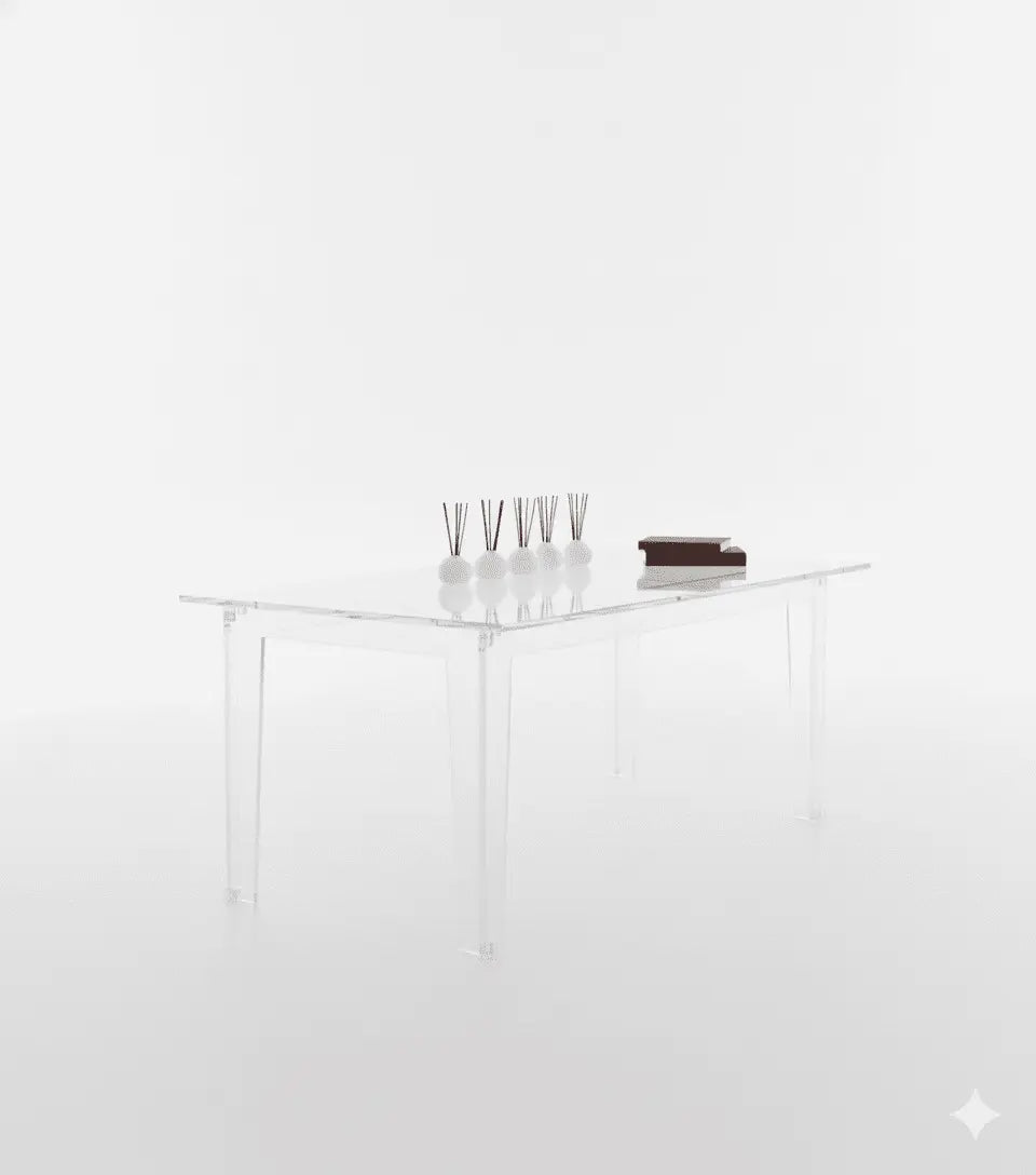 Clear Acrylic Dining Table – Modern Square-Leg Design
