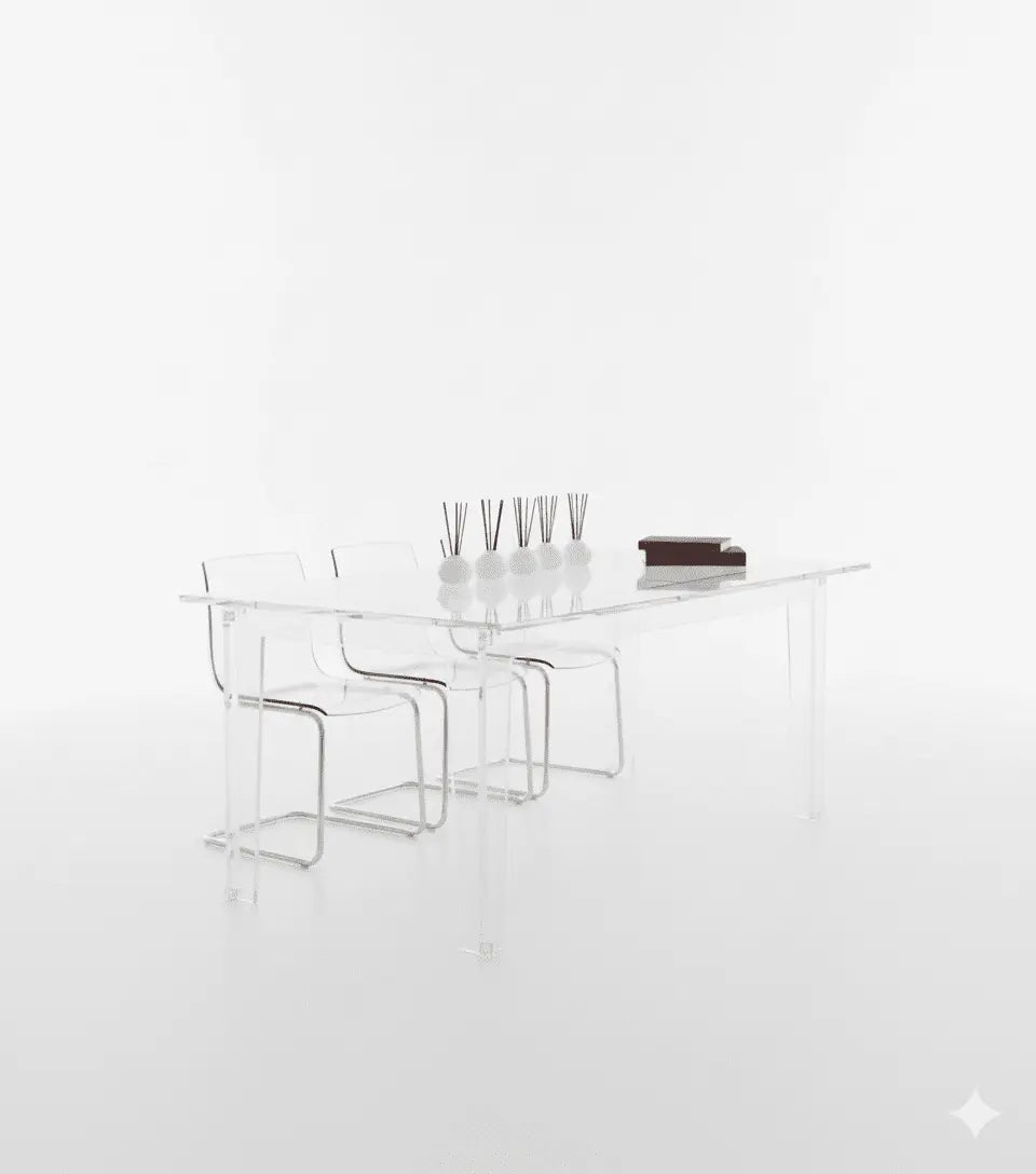Clear Acrylic Dining Table – Modern Square-Leg Design