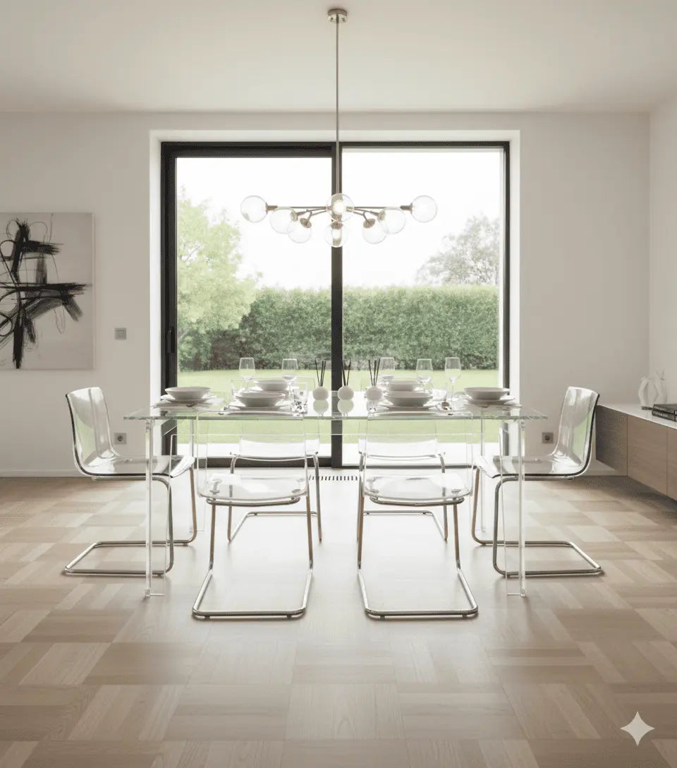 Clear Acrylic Dining Table – Modern Square-Leg Design