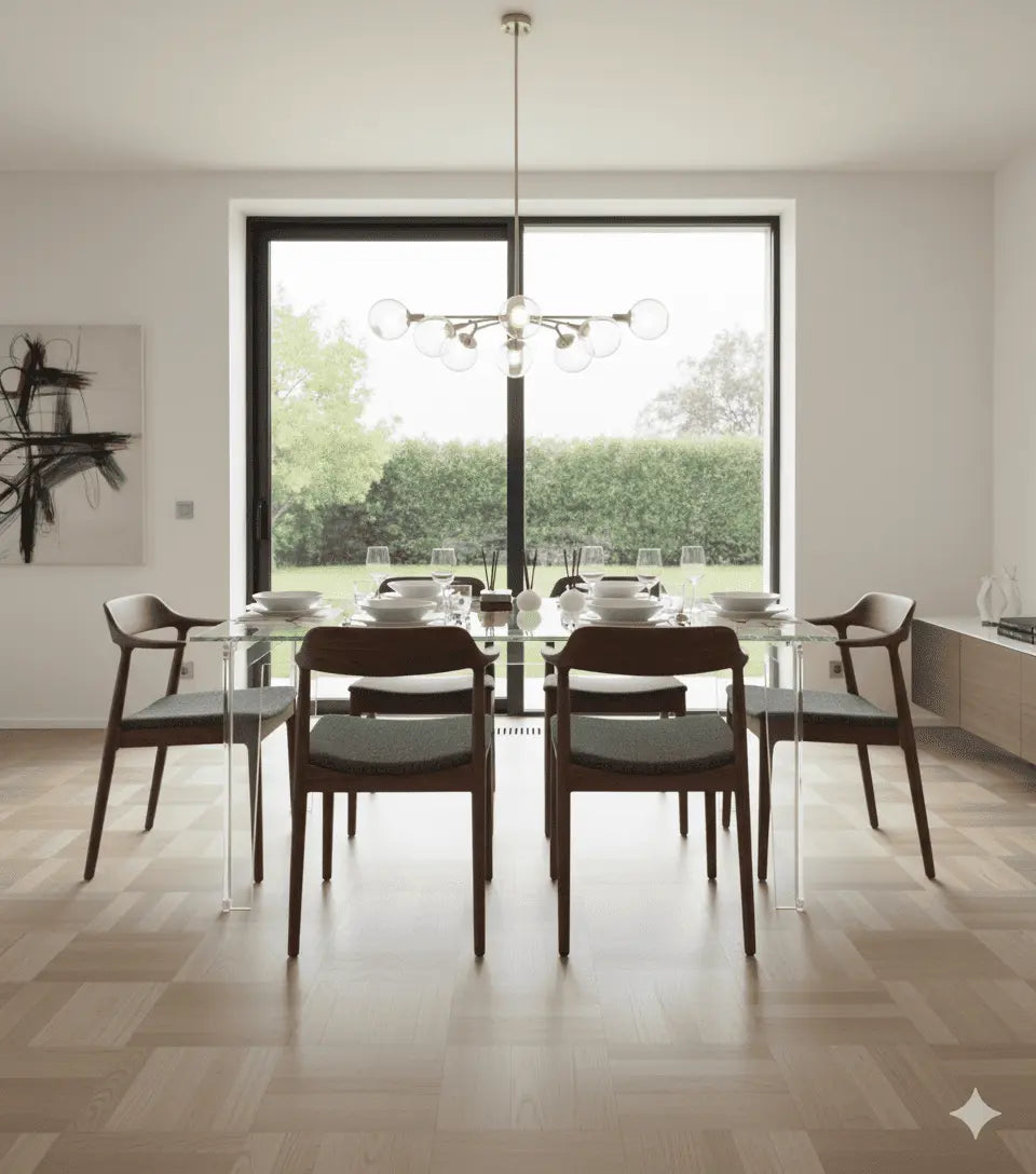 Clear Acrylic Dining Table – Modern Square-Leg Design
