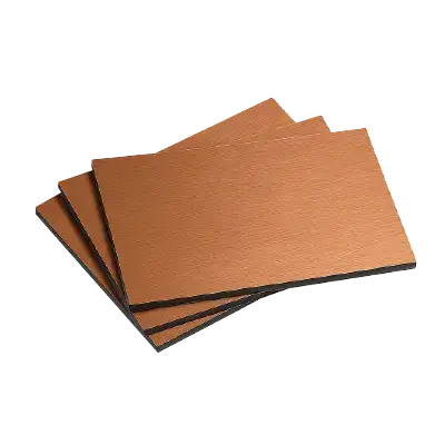 Stack of brushed aluminum ACP premium composite panels from South Florida Acrylics