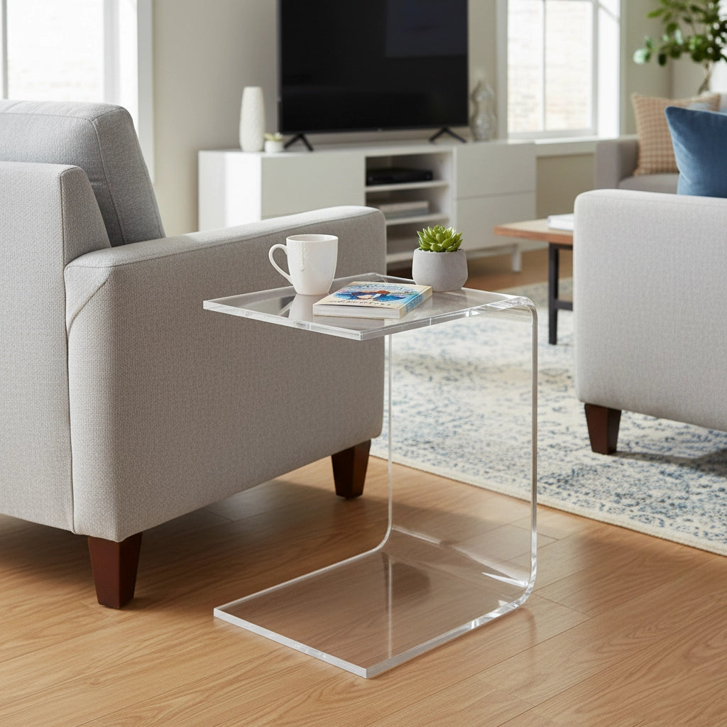 C-Shaped Nightstand – Clear Acrylic Design South Florida Acrylics