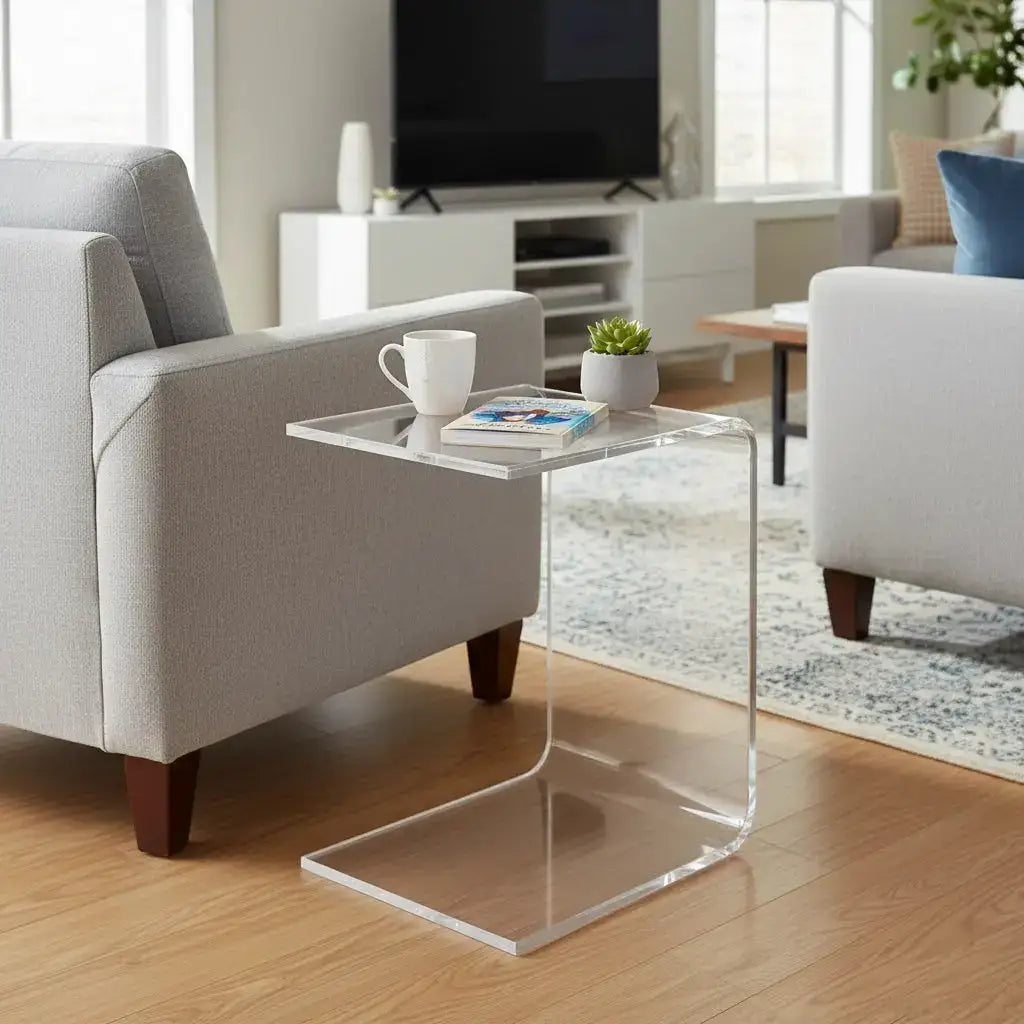 C-Shaped Nightstand – Clear Acrylic Design