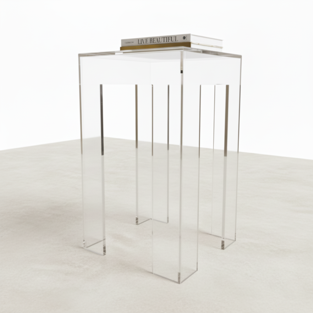 Clear Acrylic Side Table – Modern Two-Tier Design South Florida Acrylics