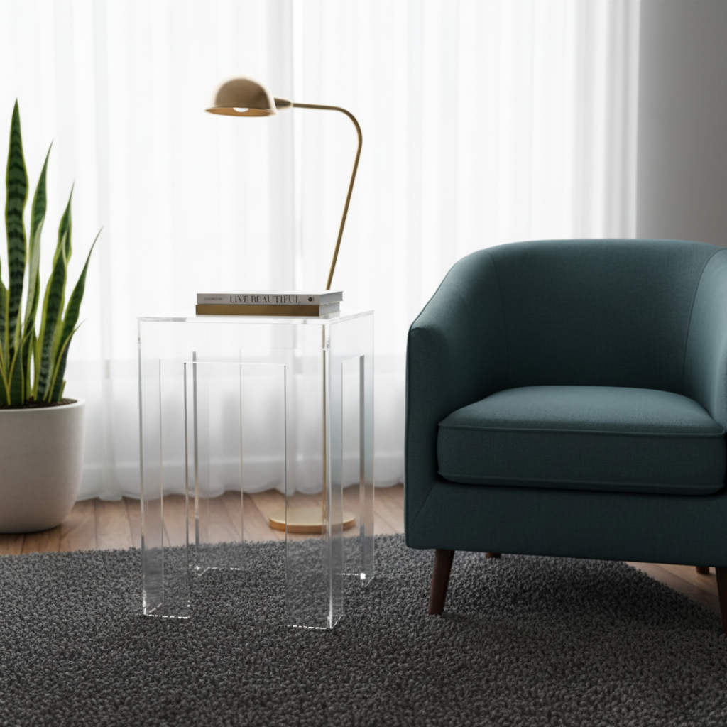 Clear Acrylic Side Table – Modern Two-Tier Design South Florida Acrylics