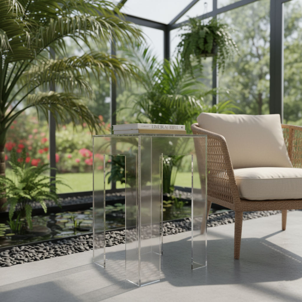 Clear Acrylic Side Table – Modern Two-Tier Design South Florida Acrylics