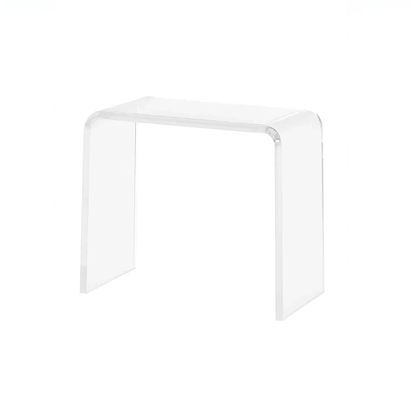 Clear Acrylic Waterfall Vanity Stool with a sleek design and minimalist aesthetic.