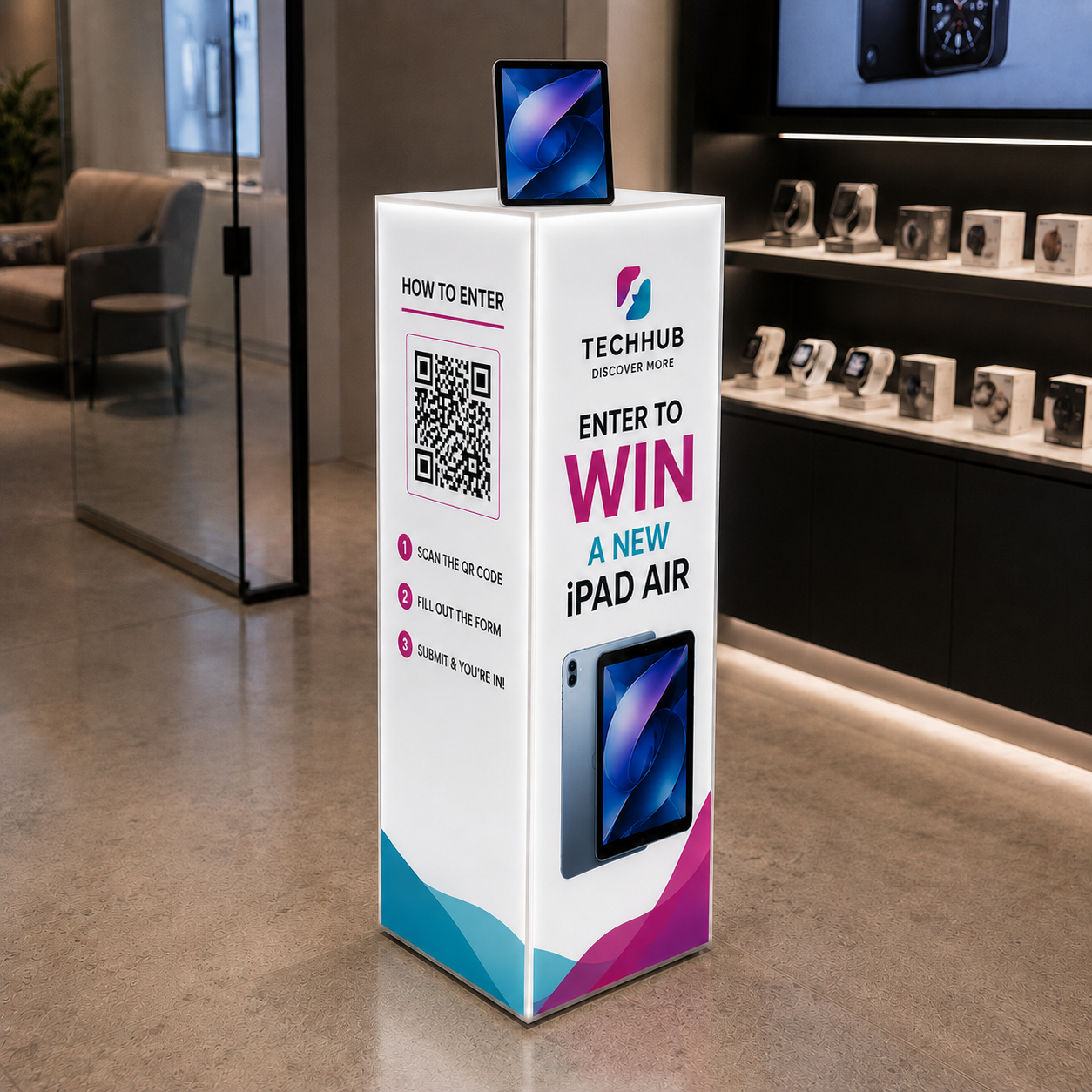 Custom Printed White LED Acrylic Pedestals