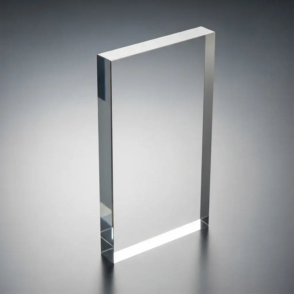 Clear rectangular acrylic display block with polished edges.
