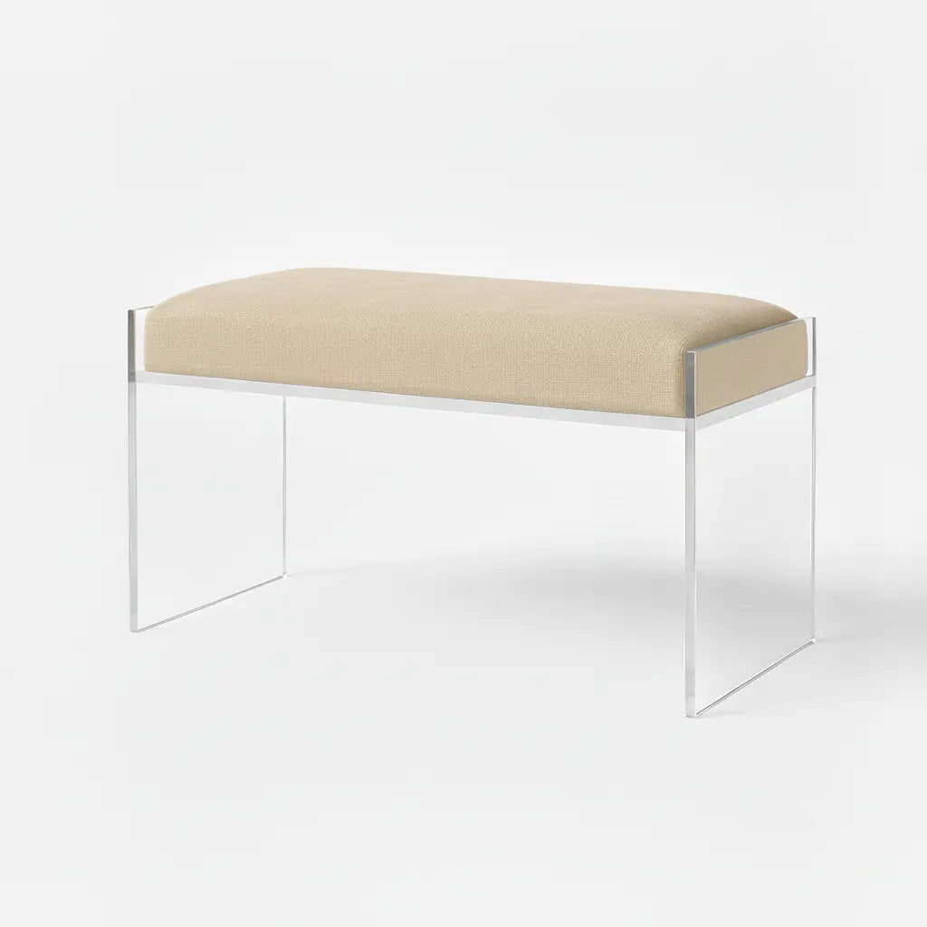 Modern Clear Acrylic Bench – Luxe Seating Doe (cream) - Vegan Leather