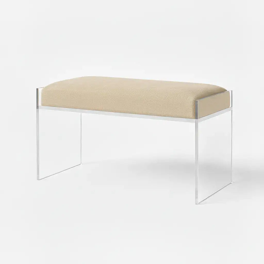Modern Clear Acrylic Bench – Luxe Seating Doe (cream) - Vegan Leather