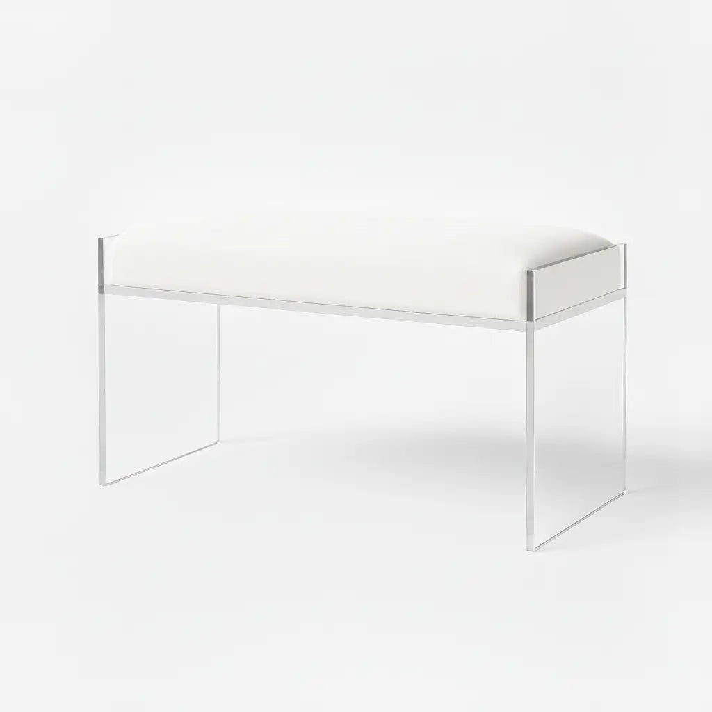 Modern Clear Acrylic Bench – Luxe Seating White - Vegan Leather