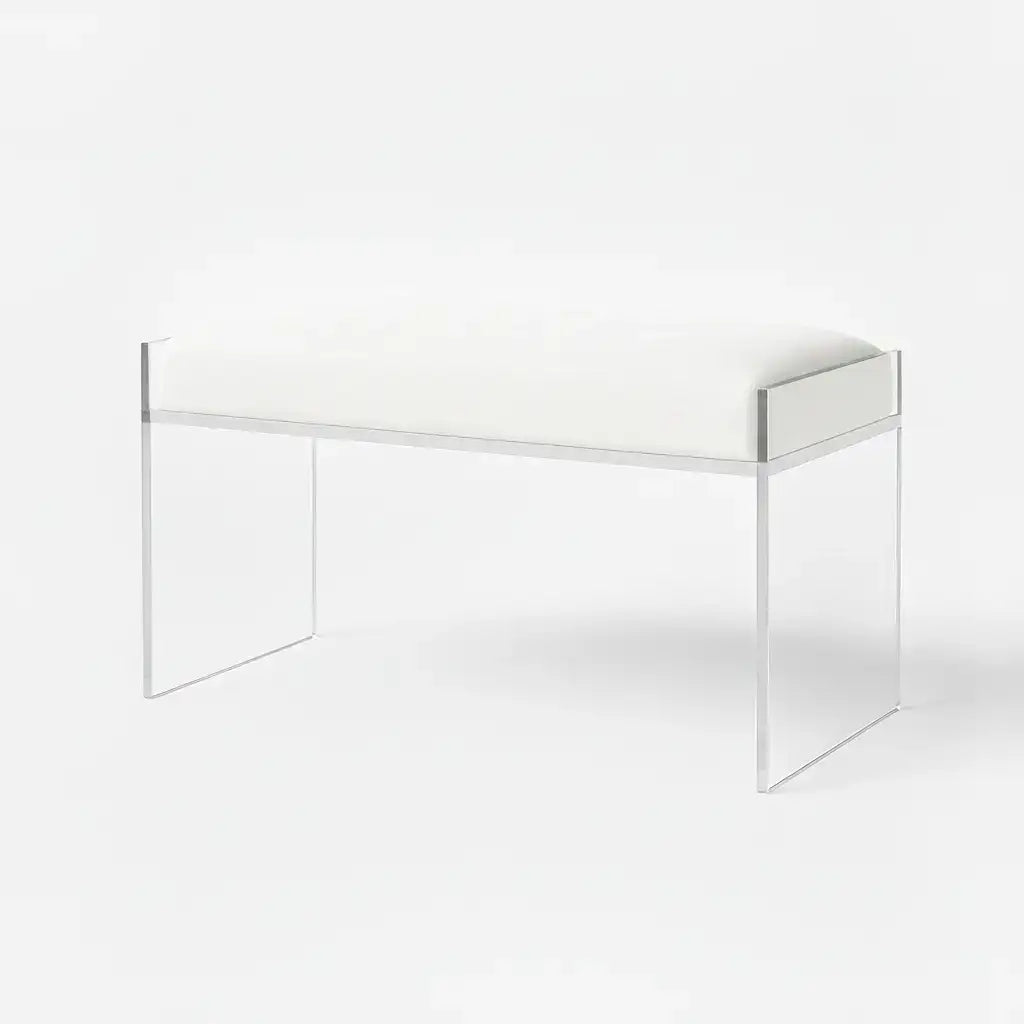 Modern Clear Acrylic Bench – Luxe Seating White - Vegan Leather