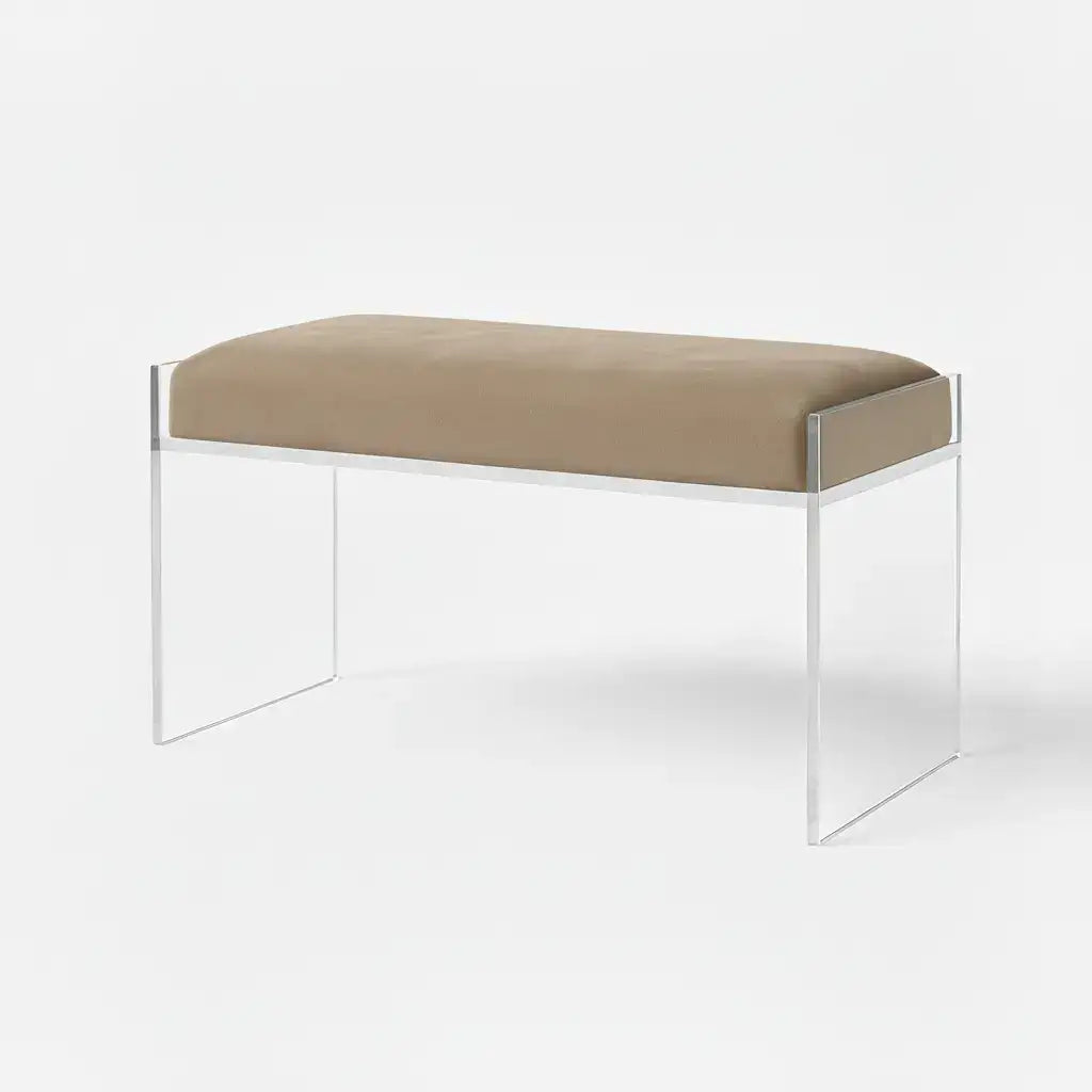 Modern Clear Acrylic Bench – Luxe Seating Buff (Taupe) - Suede