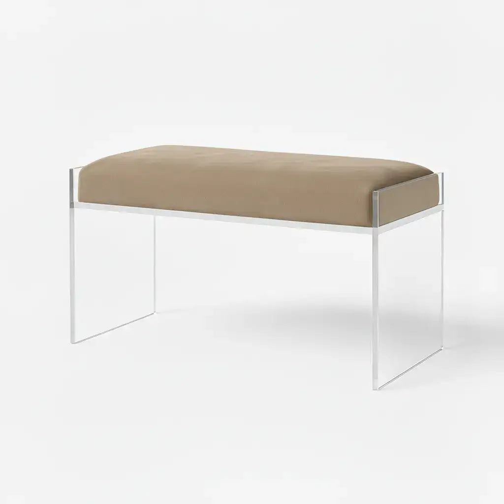 Modern Clear Acrylic Bench – Luxe Seating Oat (Brown) - Suede