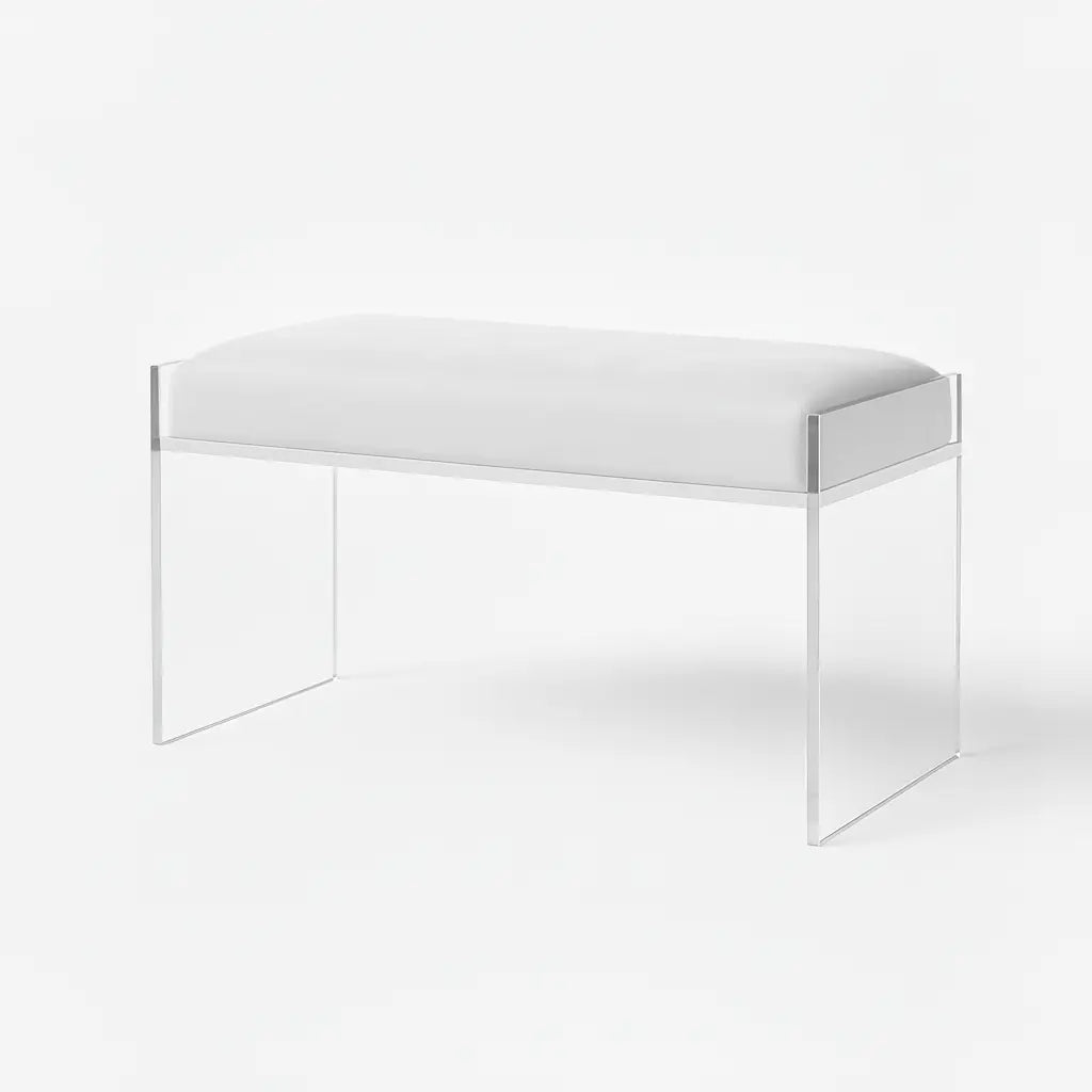Modern Clear Acrylic Bench – Luxe Seating White - Suede