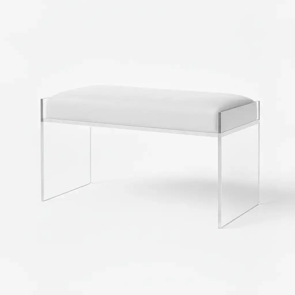 Modern Clear Acrylic Bench – Luxe Seating White - Suede