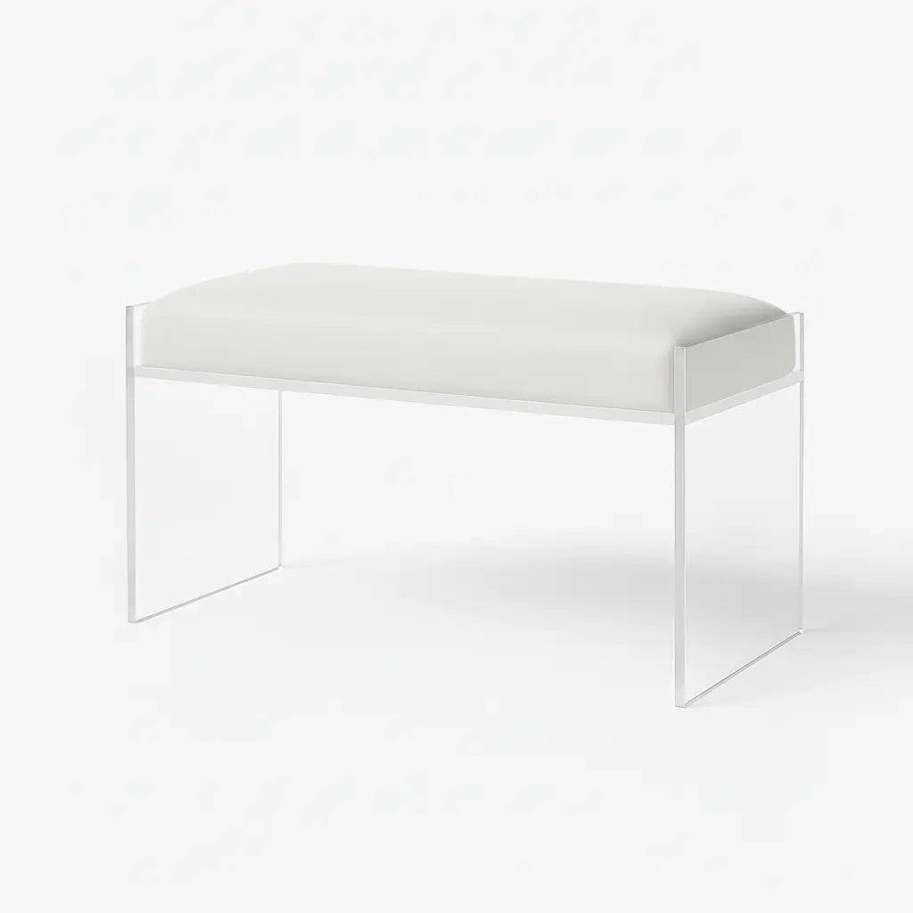 Modern Clear Acrylic Bench – Luxe Seating White - Performance Fabric