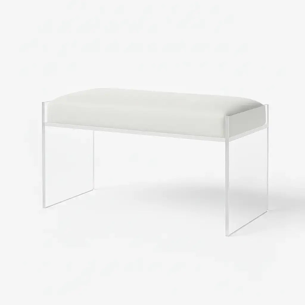 Modern Clear Acrylic Bench – Luxe Seating White - Performance Fabric