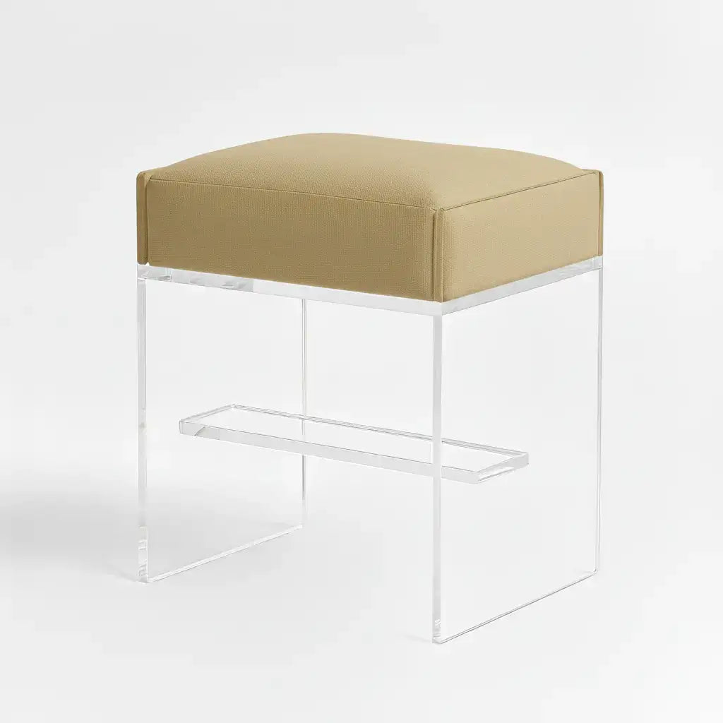 Modern Acrylic Bar Stool – Clear Design 1" Beige - Performance Fabric