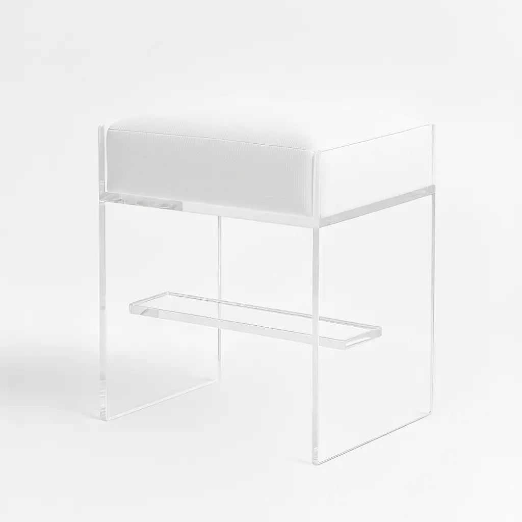 Modern Acrylic Bar Stool – Clear Design 1" White - Performance Fabric