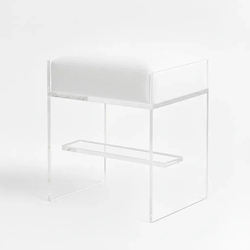 Modern Acrylic Bar Stool – Clear Design 3 4" White - Performance Fabric