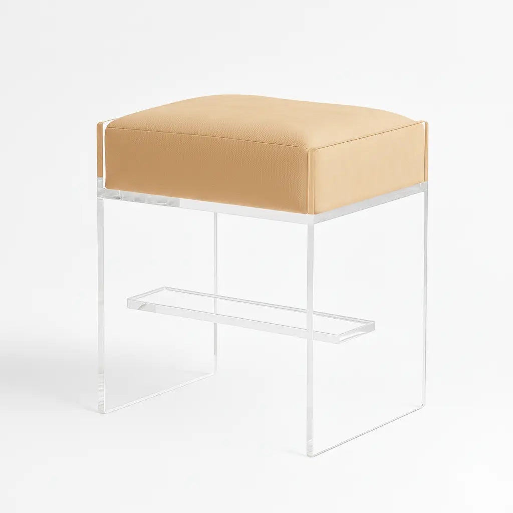 Modern Acrylic Bar Stool – Clear Design 1" Buff (Taupe) - Suede