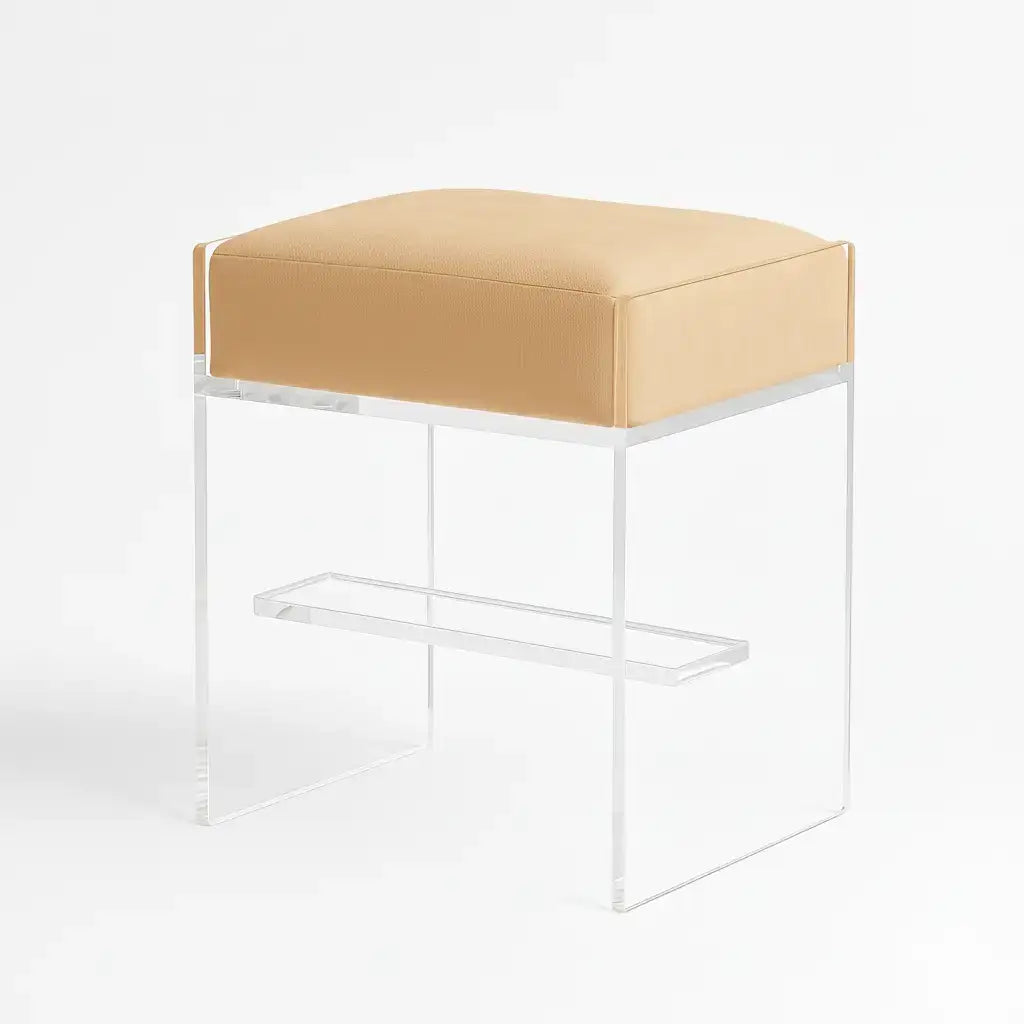Modern Acrylic Bar Stool – Clear Design 3 4" Buff (Taupe) - Suede