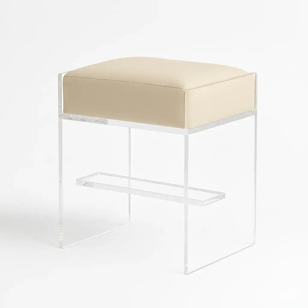 Modern Acrylic Bar Stool – Clear Design 1" Doe (cream) - Vegan Leather