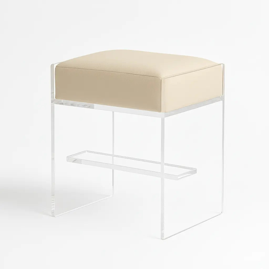 Modern Acrylic Bar Stool – Clear Design 3 4" Doe (cream) - Vegan Leather