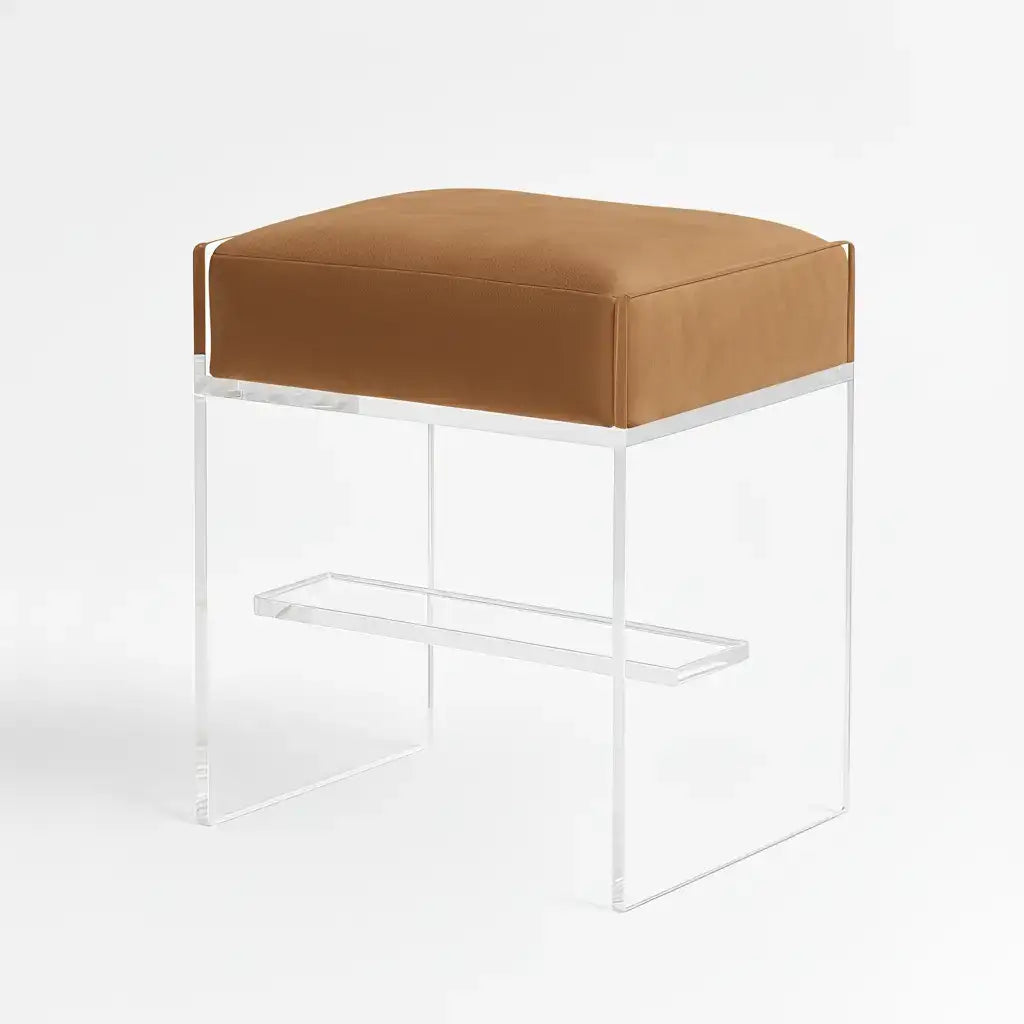 Modern Acrylic Bar Stool – Clear Design 1" Oat (Brown) - Suede