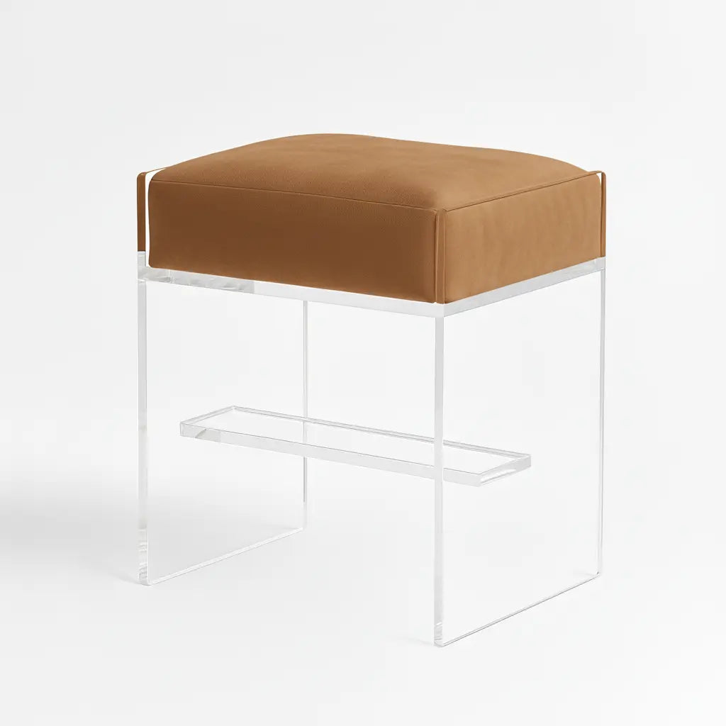 Modern Acrylic Bar Stool – Clear Design 3 4" Oat (Brown) - Suede