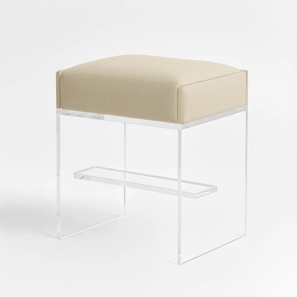 Modern Acrylic Bar Stool – Clear Design 3 4" Oatmeal - Performance Fabric