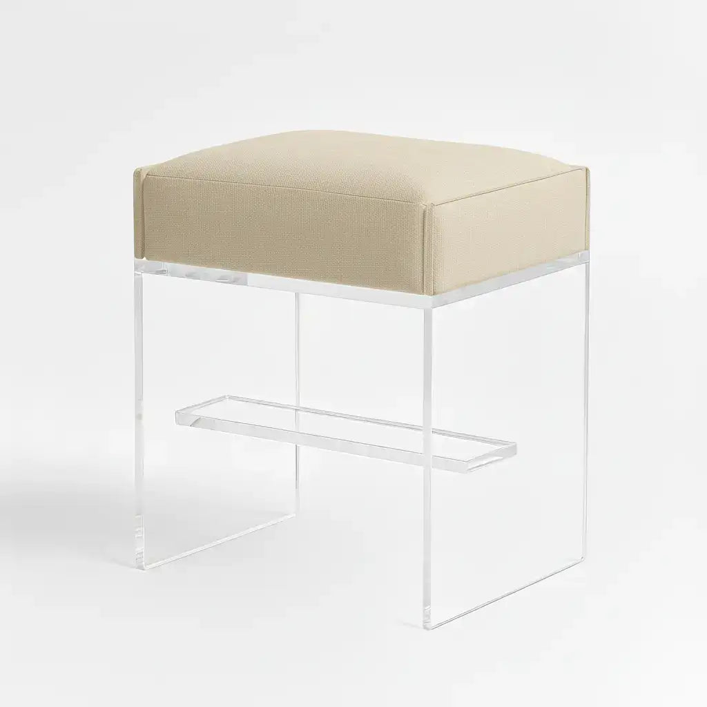 Modern Acrylic Bar Stool – Clear Design 3 4" Oatmeal - Performance Fabric