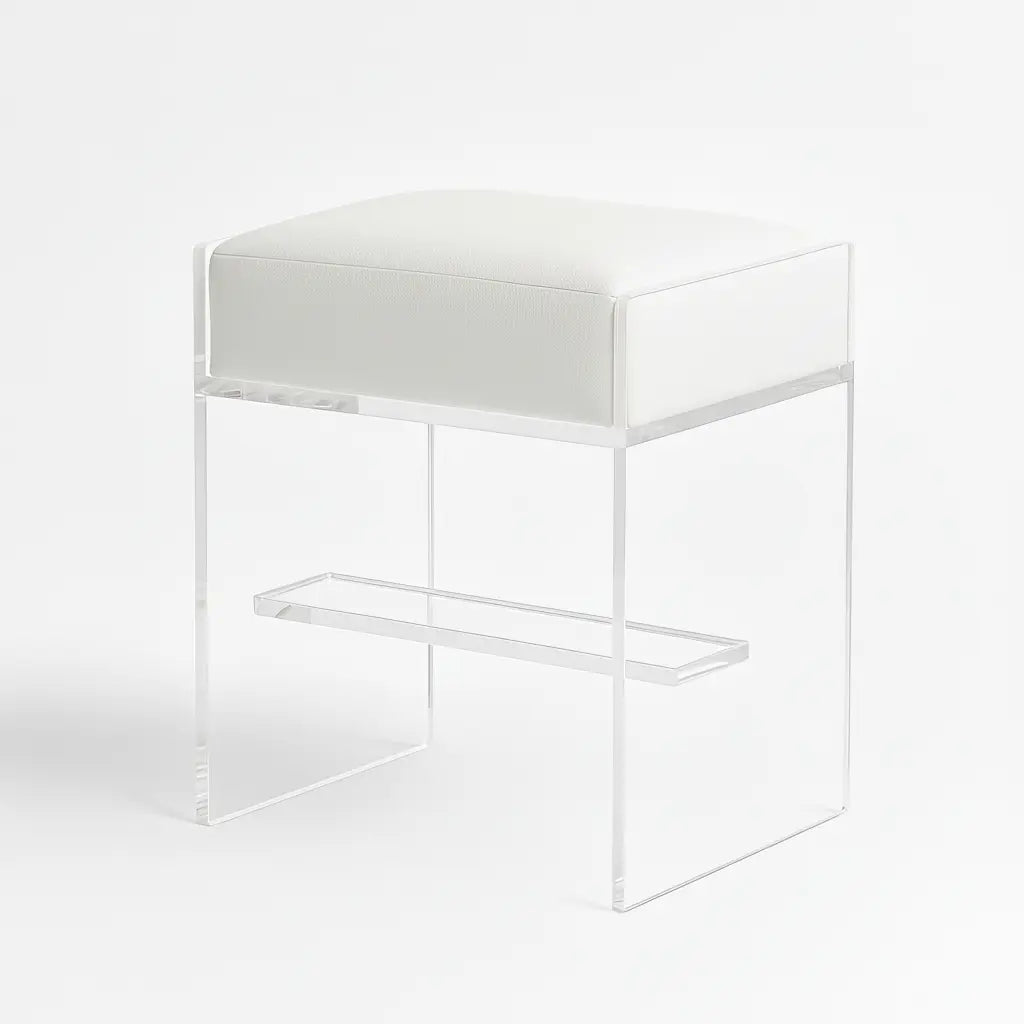 Modern Acrylic Bar Stool – Clear Design 1" White - Suede