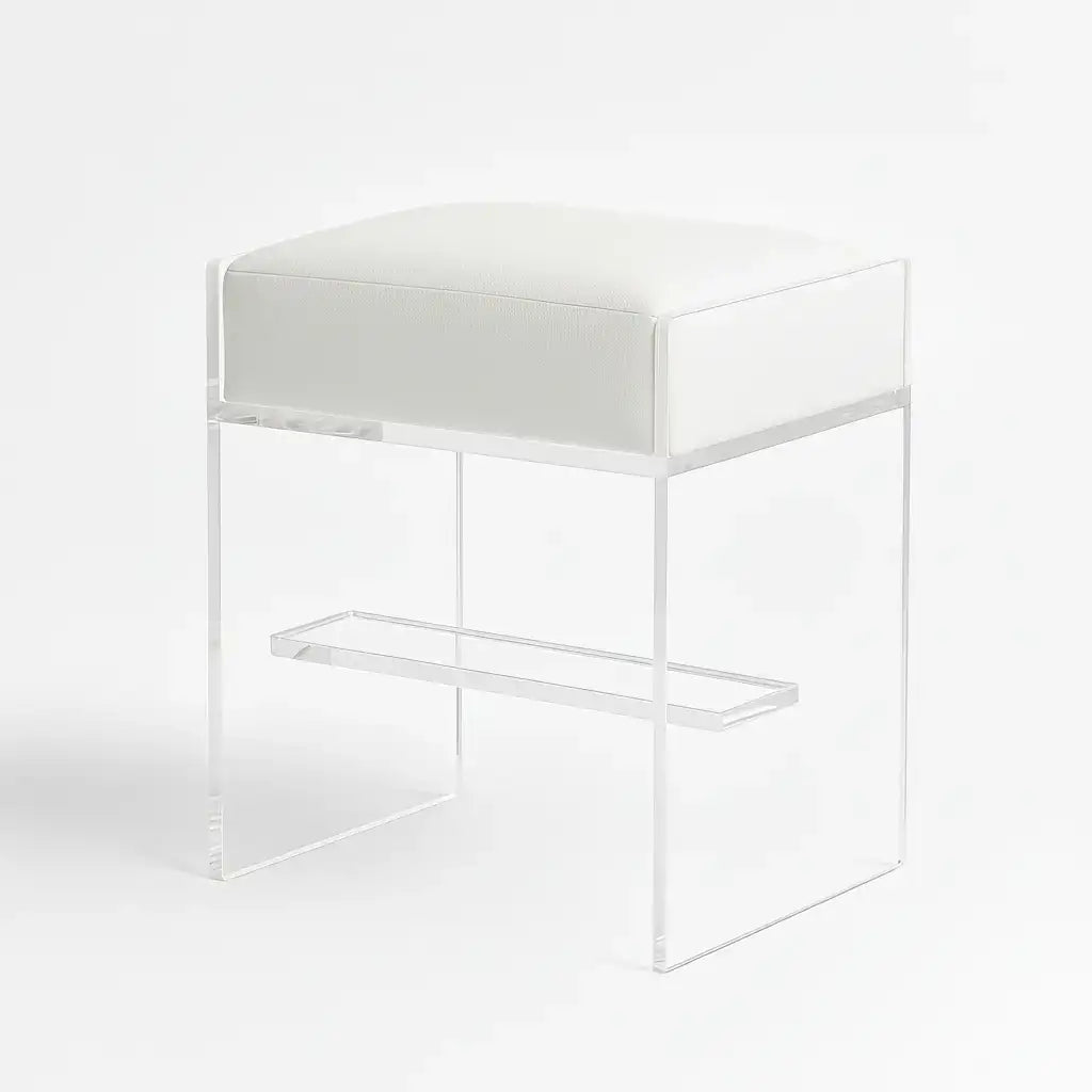 Modern Acrylic Bar Stool – Clear Design 1" White - Suede