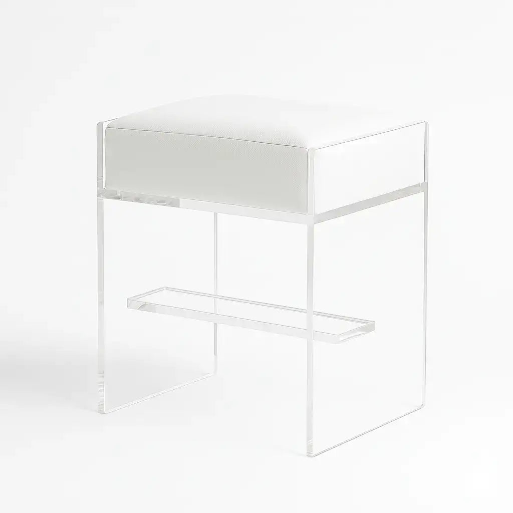 Modern Acrylic Bar Stool – Clear Design 1" White - Vegan Leather