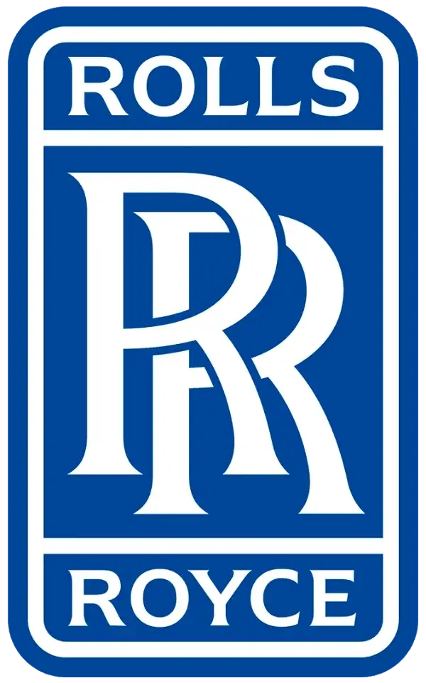 Rolls Royce logo designed as a custom acrylic sign with blue and white colors.