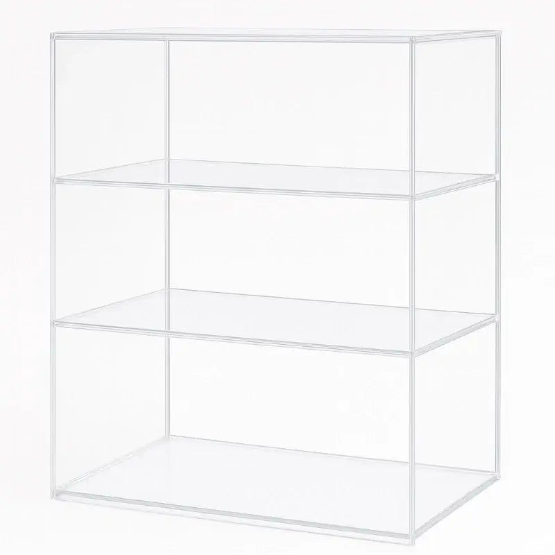 Clear acrylic display box with three shelves, ideal for showcasing collectibles and valuable items.