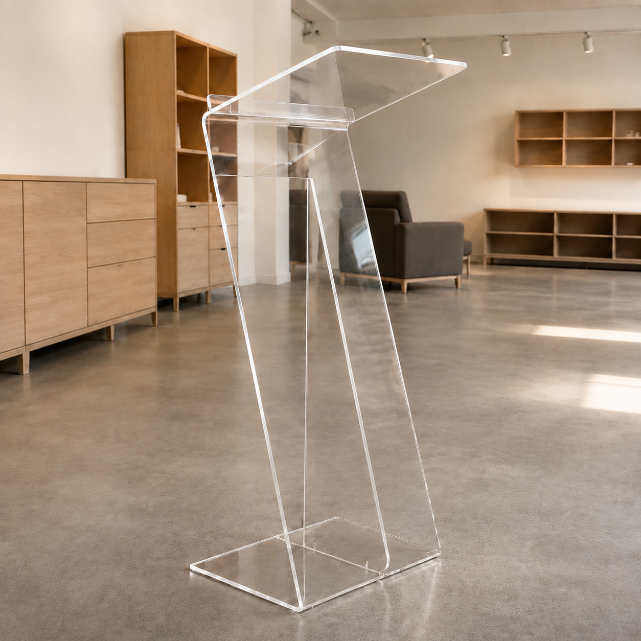 Acrylic Podium AT10 – Modern Slanted Clear Acrylic Lectern