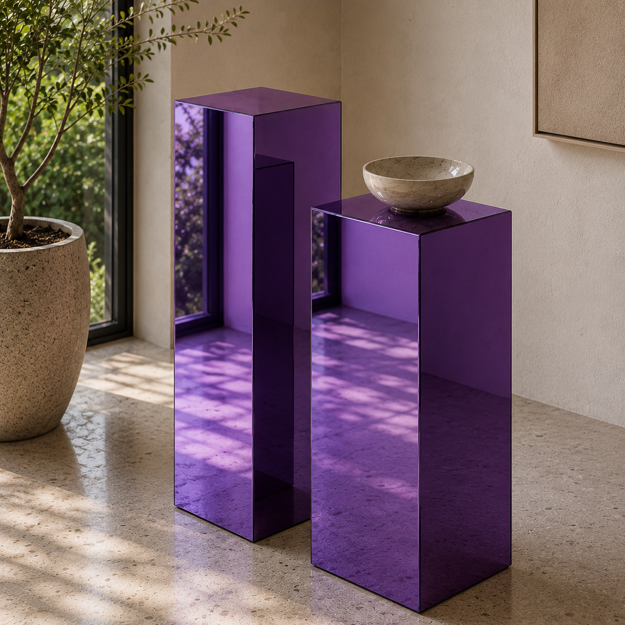 Purple Mirror Acrylic Pedestal – Reflective Display Stand