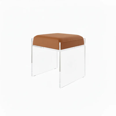 Clear Acrylic Accent Chair – Modern Style Saddle (Camel) - Vegan Leather